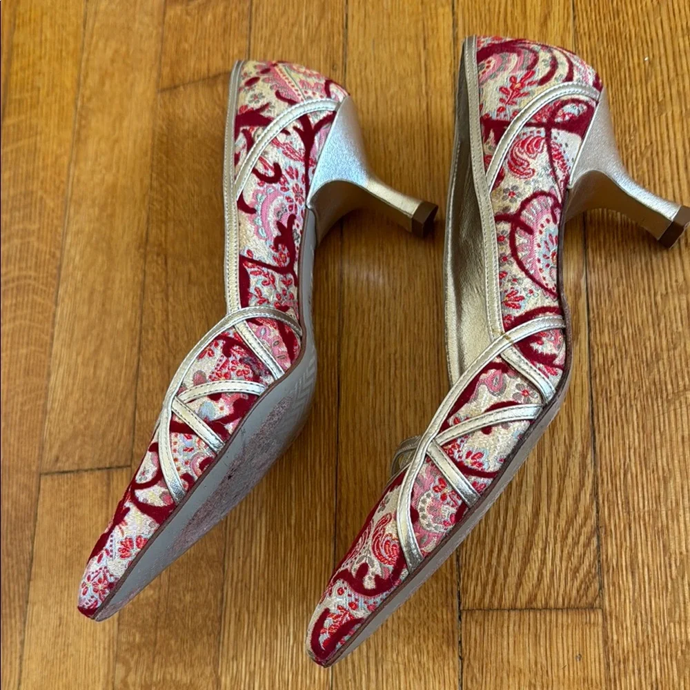 Kenneth Cole Red, Gold and Cream Heels with Artistic Flair